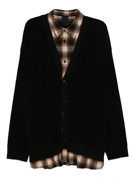 Juun.j Button-front Plaid-layered Cardigan - Black 