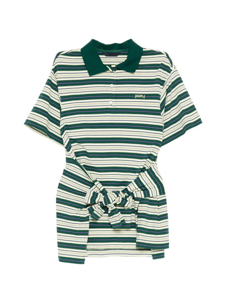 Juun.j Striped Polo Top - Green 