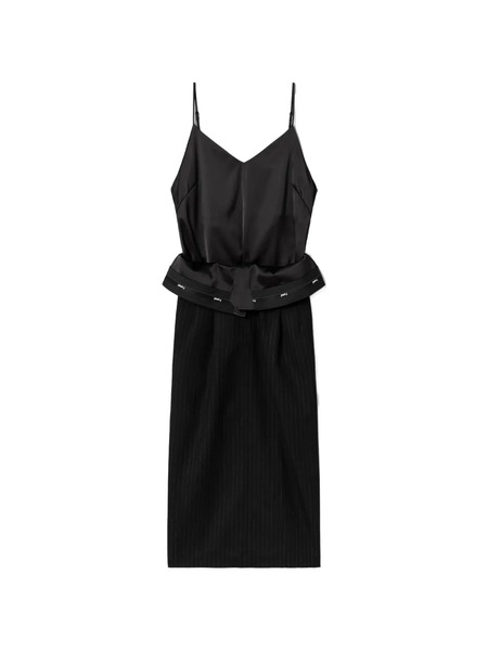  Juun.j V-neck Pinstripe Dress - Black 