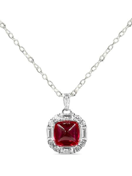  Juwelina Paris Sugarloaf Ruby Necklace - Silver 