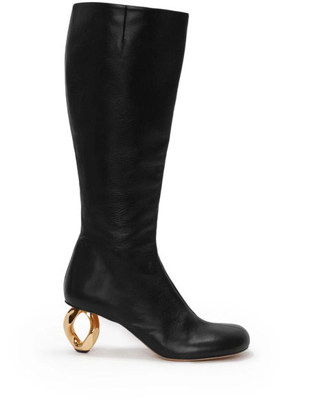  Jw Anderson Chain Heel 75mm Leather Boots - Black 