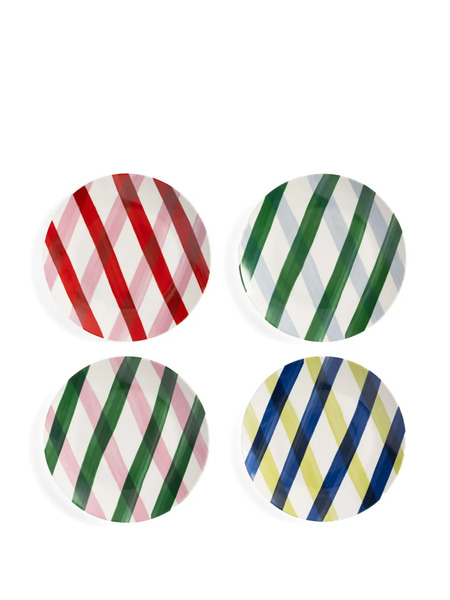 &k Amsterdam Bliss Diagonal-stripe Plates (set Of Four) - Neutrals 