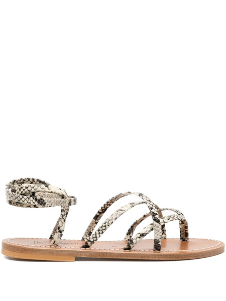  K. Jacques Snakeskin Leather Ankle-tie Sandals - Neutrals 