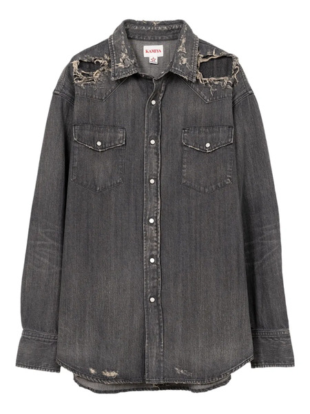  Kamiya Distressed Denim Shirt - Black 