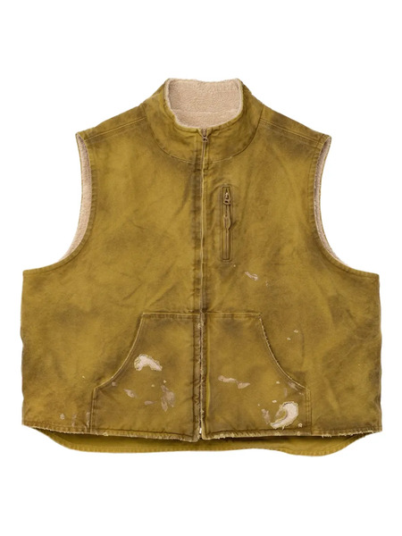  Kamiya Distressed Zip-up Vest - Yellow 