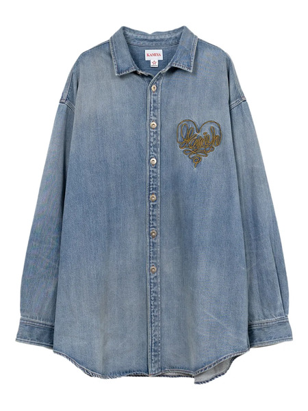  Kamiya Heart-embroidered Denim Shirt Jacket - 031 Indigo 