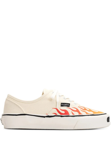  Kamiya Herc Flame-pattern Vulcanized Sneakers - White 