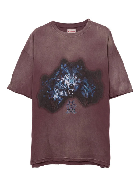  Kamiya Wolf-print Distressed T-shirt - Brown 