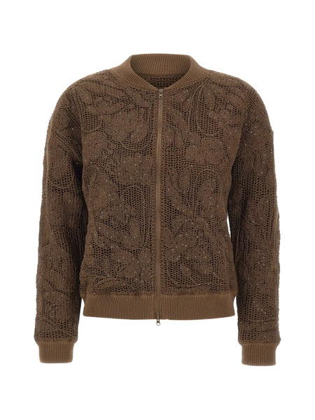  Kangra Embroidery Sequin Bomber Jacket - Brown 