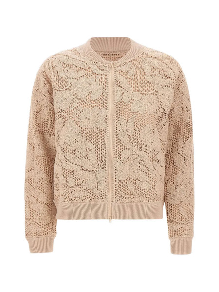  Kangra Floral Embroidery Zip Bomber Jacket - Neutrals 