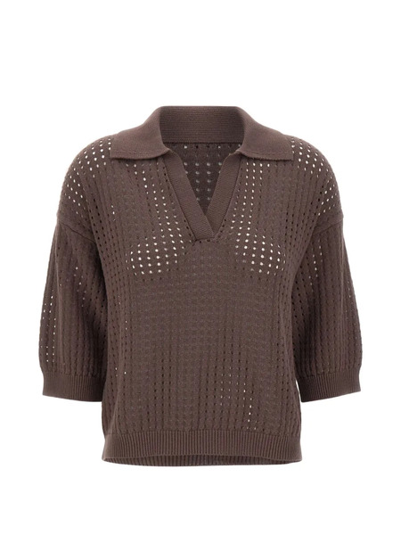  Kangra Openwork V-neck T-shirt - Brown 