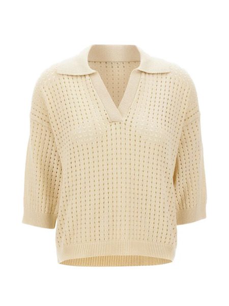  Kangra Openwork V-neck T-shirt - Neutrals 