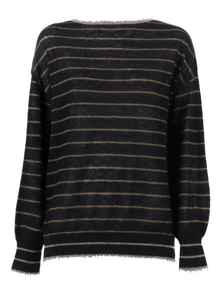 Kangra Striped Frayed-edge Sweater - Black 