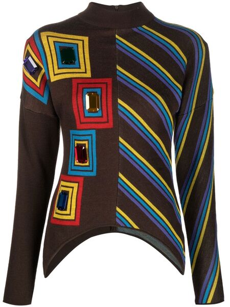  Kansai Yamamoto Pre-owned 1990s Gemstone-embellished Knitted Jumper - Brown 