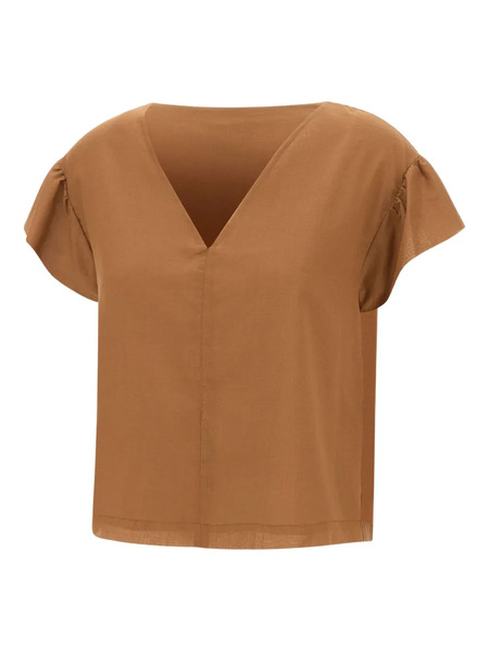  Kaos V-neck Ruffled Blouse - Brown 