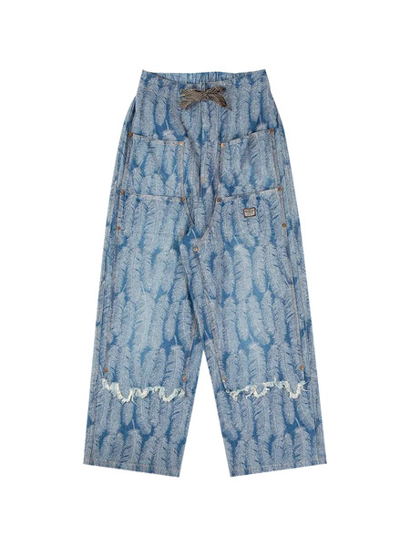  Kapital Magpie Feather-graphic Baggy Jeans - Blue 