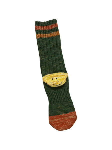  Kapital Rainbow Striped Smiley Socks - Green 