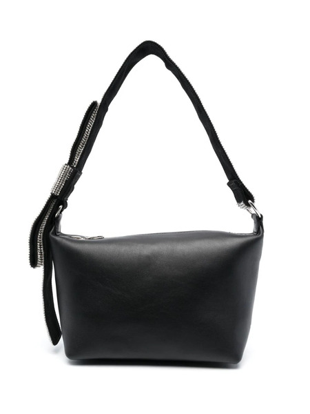  Kara Crystal Bow Leather Shoulder Bag - Black 