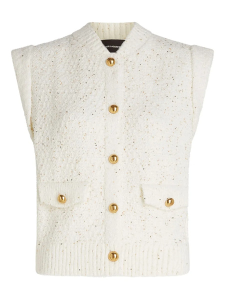  Karl Lagerfeld Bouclé Button Vest - Neutrals 