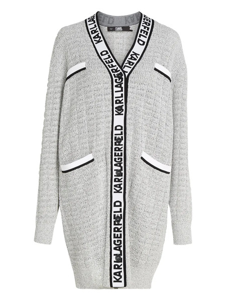  Karl Lagerfeld Bouclé Longline Cardigan - Grey 