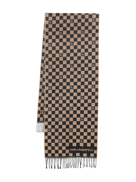  Karl Lagerfeld Check-pattern Fringed Scarf - Brown 