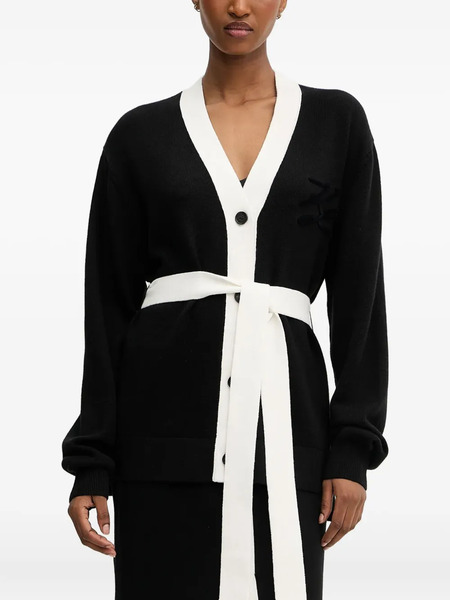  Karl Lagerfeld Contrast-panel Logo Cardigan - Black 