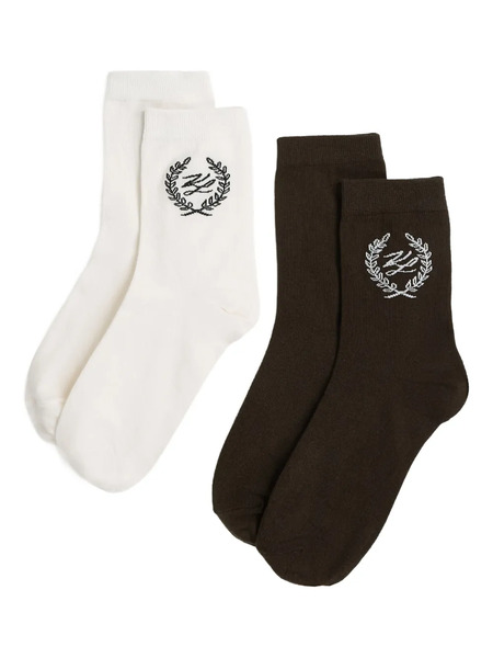  Karl Lagerfeld Crest-embroidered Socks (pack Of Two) - White 
