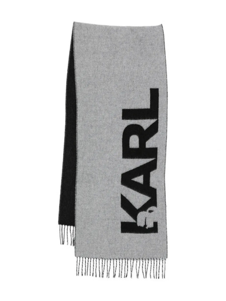  Karl Lagerfeld Fringed Logo Scarf - Grey 