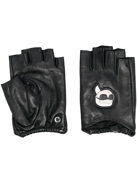  Karl Lagerfeld Ikon Leather Fingerless Gloves - Black 