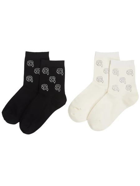  Karl Lagerfeld Ikon Rhinestone Socks (pack Of Two) - Black 