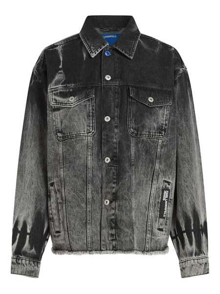  Karl Lagerfeld Jeans Bleached Fringed Denim Jacket - Grey 