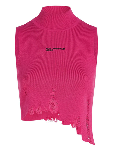  Karl Lagerfeld Jeans Distressed Mock-neck Top - Pink 