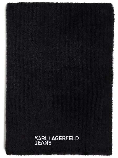  Karl Lagerfeld Jeans Fluffy Embroidered-logo Scarf - Black 