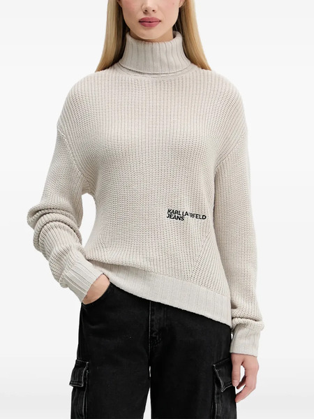  Karl Lagerfeld Jeans Turtleneck Logo Sweater - Neutrals 
