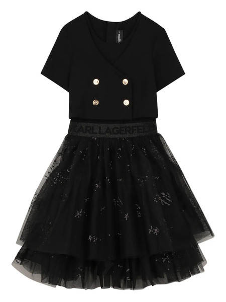  Karl Lagerfeld Kids Button Tiered Dress - Black 