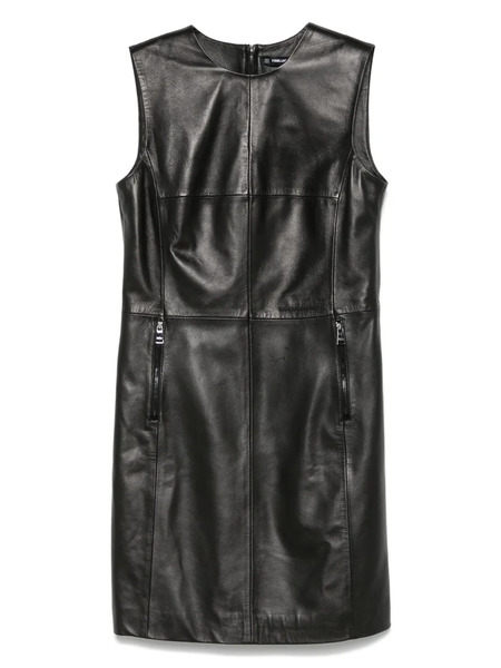  Karl Lagerfeld Leather Shift Mini Dress - Black 
