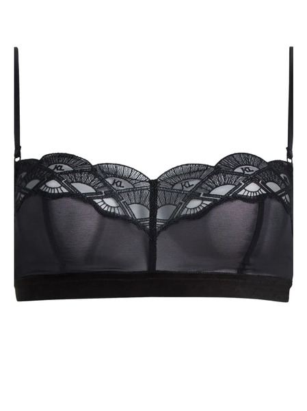  Karl Lagerfeld Logo-embroidered Lace Bralette - Black 