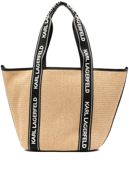  Karl Lagerfeld Logo-patch Raffia Beach Bag - Neutrals 
