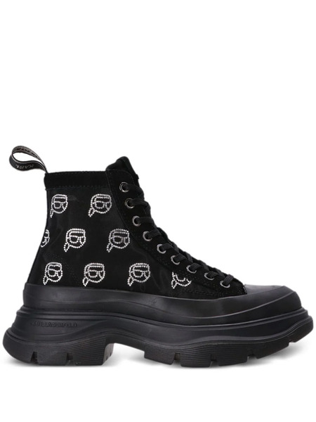  Karl Lagerfeld Luna Rhinestone Mesh Boots - Black 