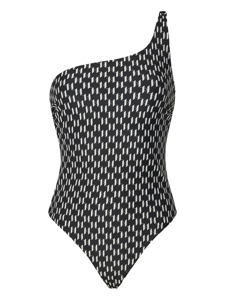  Karl Lagerfeld Monogram-print One-shoulder Swimsuit - Black 