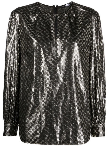  Karl Lagerfeld Monogram Print Shine-finish Blouse - Black 