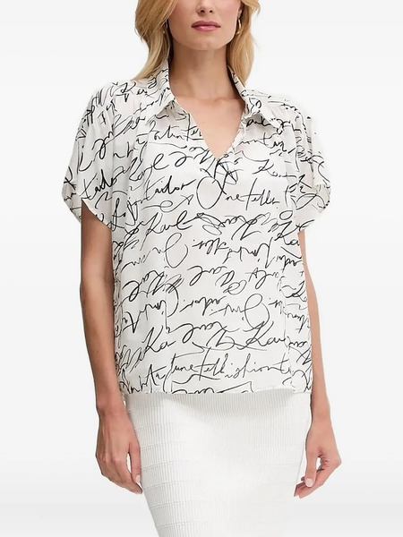  Karl Lagerfeld Script-print Short-sleeve Top - White 