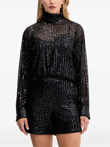  Karl Lagerfeld Sequin High-neck Top - Black 
