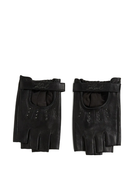  Karl Lagerfeld Signature Fingerless Embellished Gloves - Black 