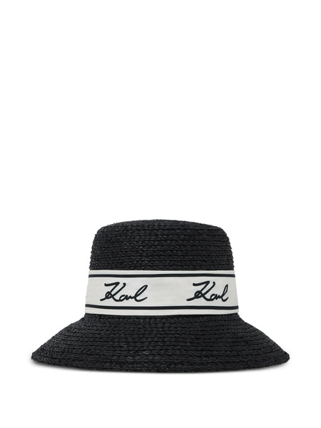  Karl Lagerfeld Signature Raffia Hat - Black 
