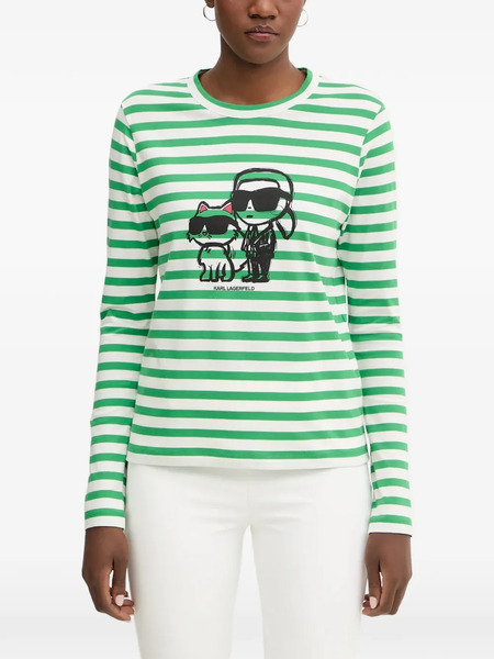  Karl Lagerfeld Striped Graphic-print Top - Green 