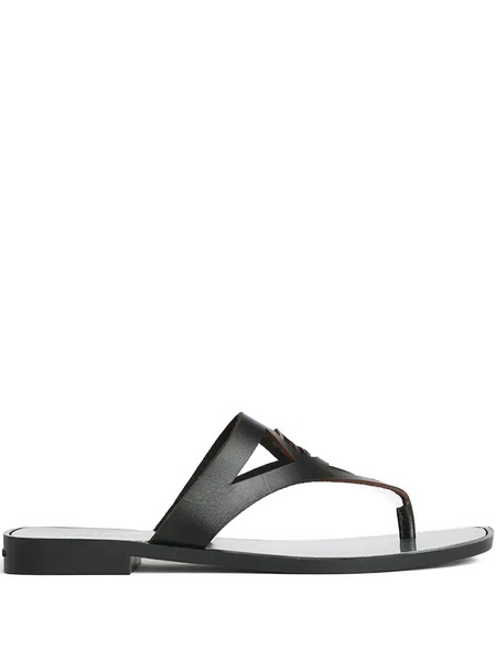  Karl Lagerfeld T-bar Leather Flat Sandals - Black 