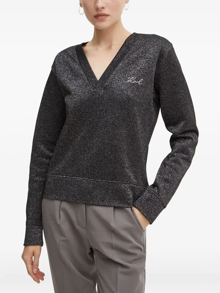  Karl Lagerfeld V-neck Logo-embroidered Sweatshirt - Black 