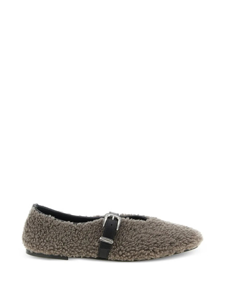  Kate Cate Shearling Buckle Ballet Flats - Grey 