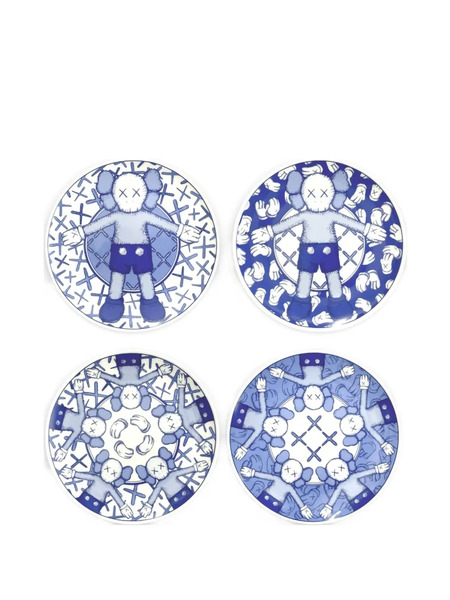  Kaws Holiday Taipei Ceramic Plates (set Of Four) - Blue 